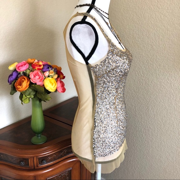 2For $20 Wet Seal Silver Sequin and Gold Mesh Tank - Picture 3 of 8